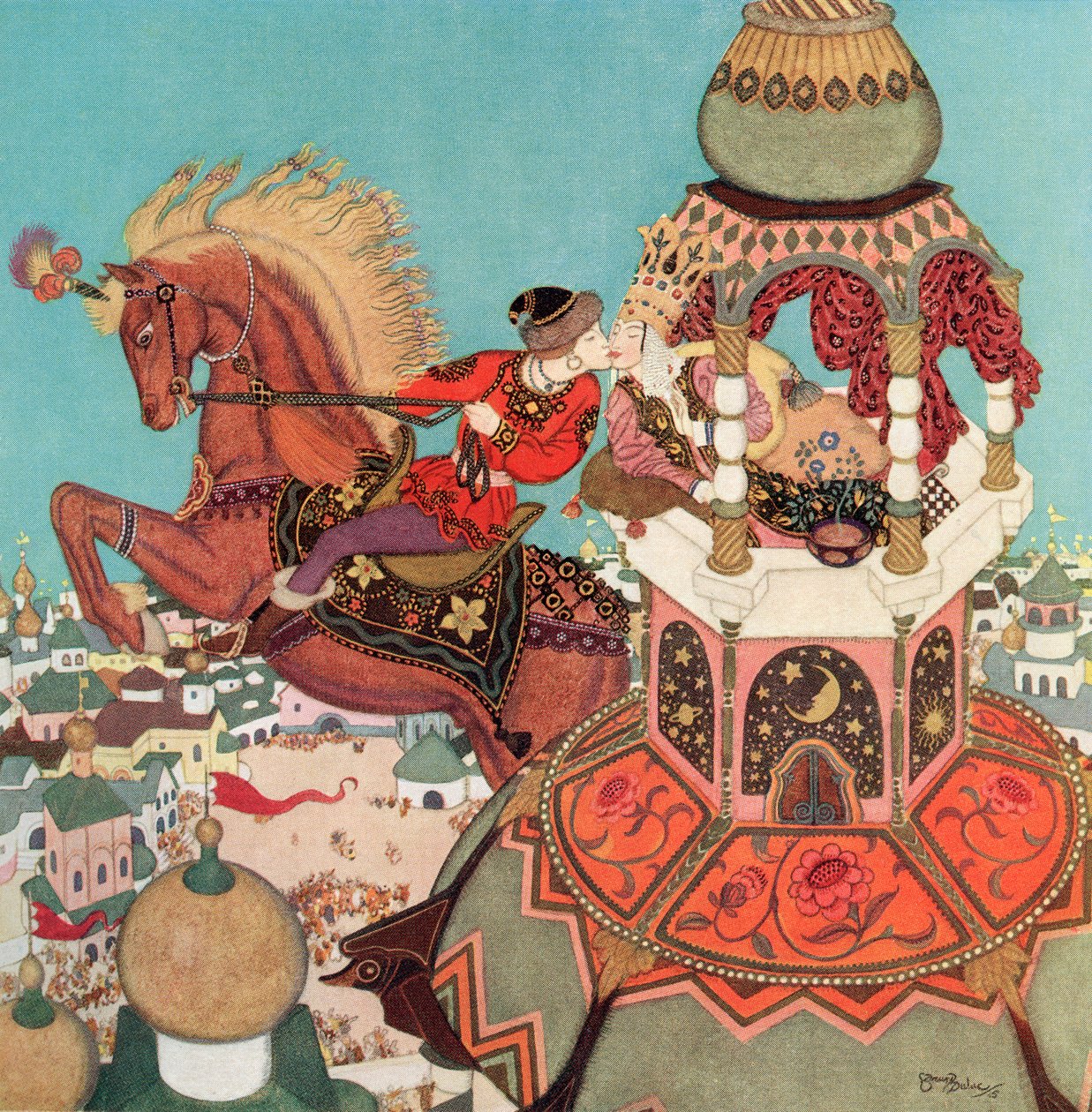 The Chestnut Horse Seemed to Linger in the Air at the Top of Its Leap While That Kiss Endured, Illustration from the Russian Fairytale Ivan and the Chestnut Horse, from Edmund Dulac
