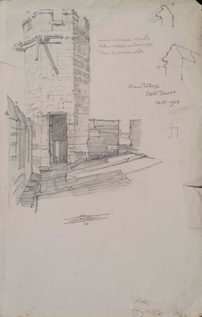 Sketch of the Bell Tower at New College, Showing Detail of Leaded Roof, 1908 by Edmund Hort New