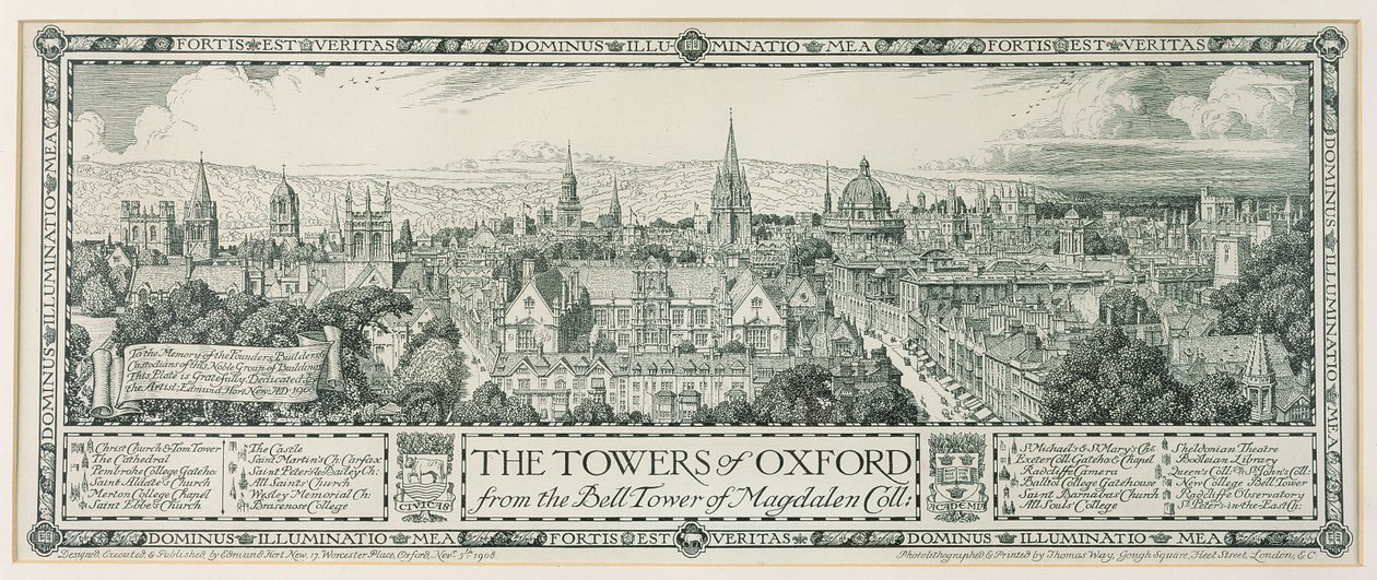 The Towers of Oxford from the Bell Tower of Magdalen, 1908 by Edmund Hort New