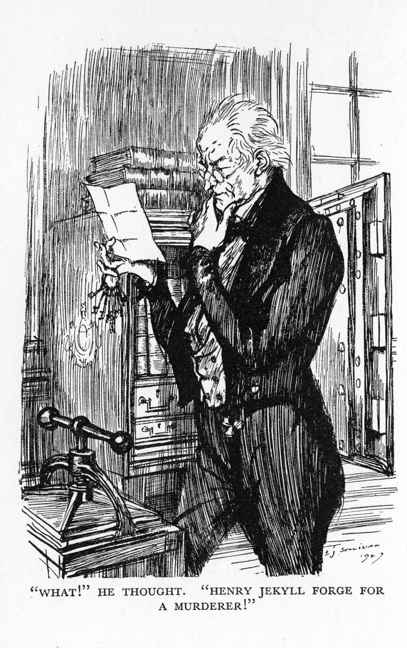Scene from The Strange Case of Dr Jekyll and Mr Hyde by Robert Louis Stevenson by Edmund Joseph Sullivan