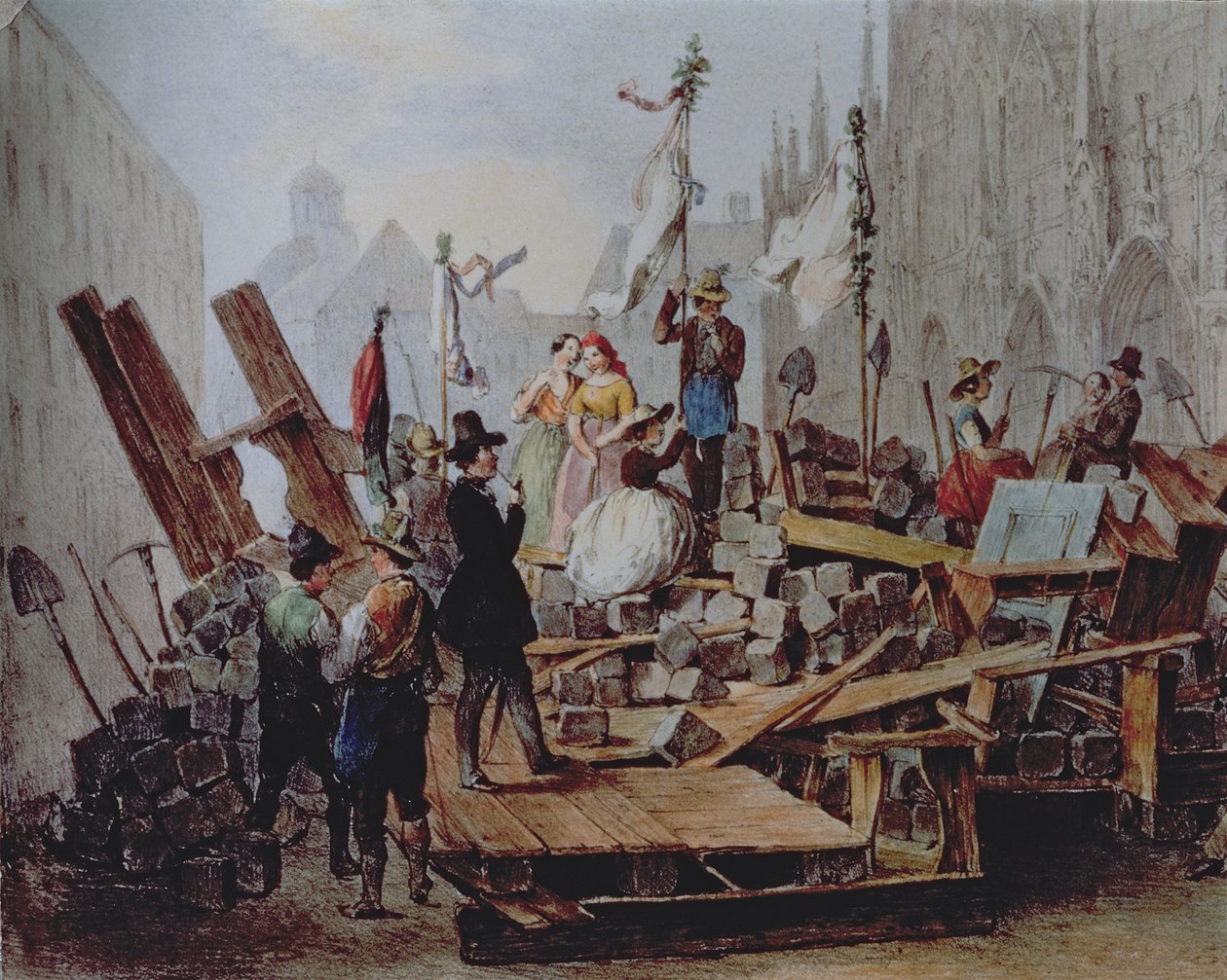Barricades in the Stephansplatz, Vienna, 1848 by Edouard Ritter