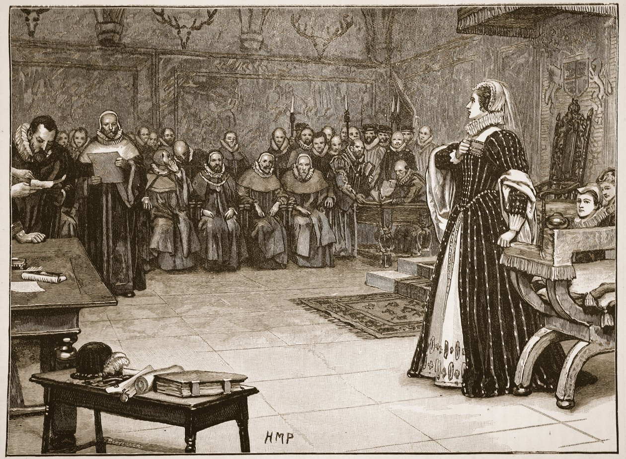 Trial of Mary Queen of Scots in Fotheringhay Castle, Illustration from 