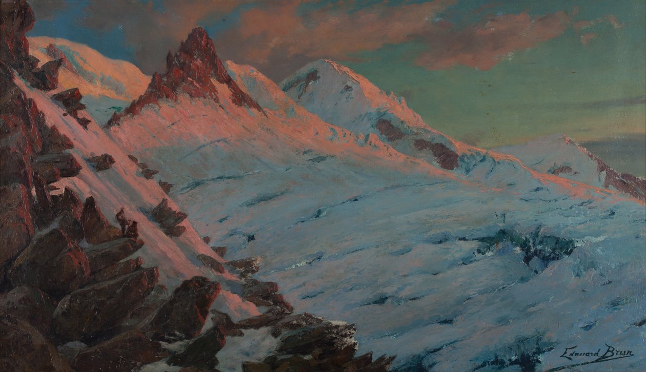 Two mountaineers arriving at Les Grands Mulets (Mont-Blanc massif) by Edouard Brun