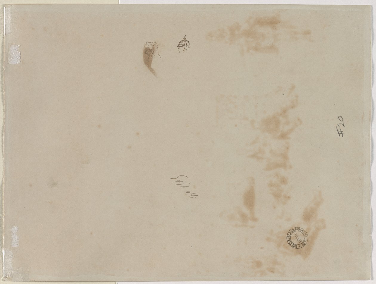 Sketch of a Man with Upraised Arm and Sketch of a Helmet (verso) by Edouard Detaille
