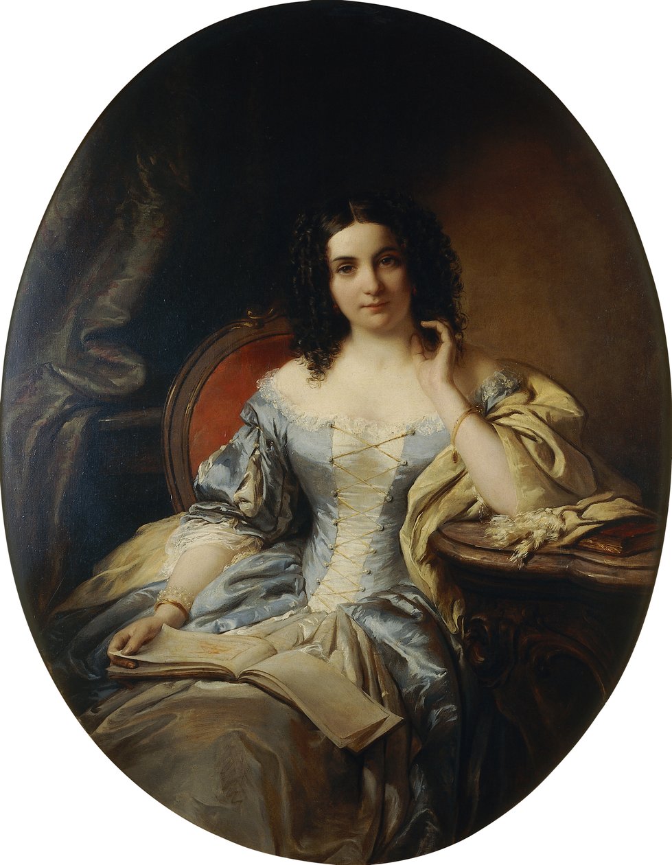 Portrait of a Seated Lady in a Blue and White Dress by Edouard Ender