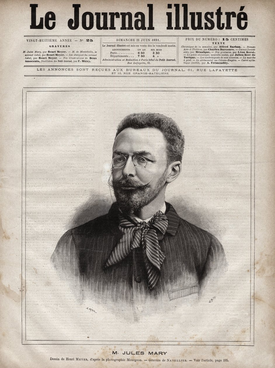 Portrait of Jules Mary (1851-1922), French writer - Engraving by Navellier in 