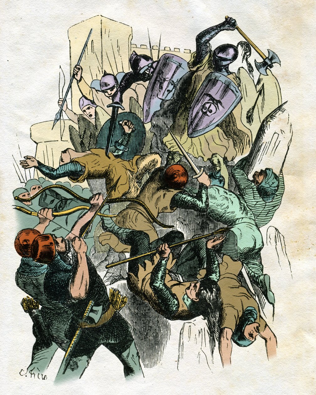 Illustration for Ivanhoe: Battle Scene, Castle Siege by Edouard & Lix Theodore (1830-1897) Frere