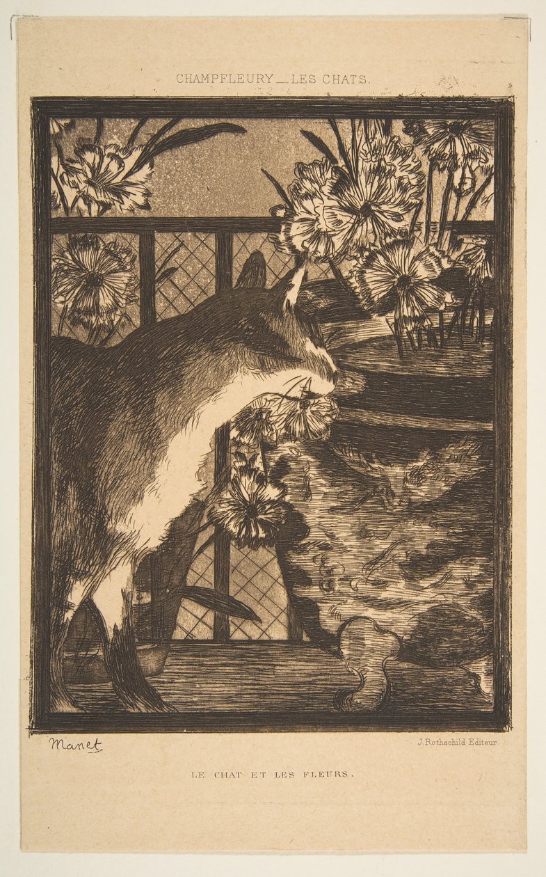 Cat and Flowers. Illustration to The Cats by Champfleury by Édouard Manet