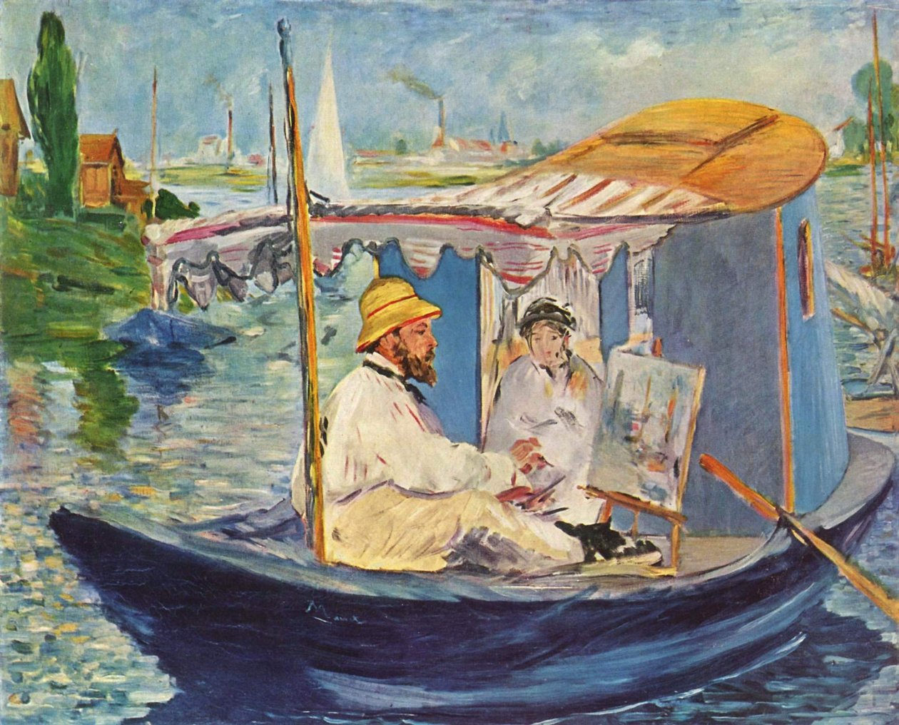 Claude Monet Painting in His Studio Boat by Édouard Manet