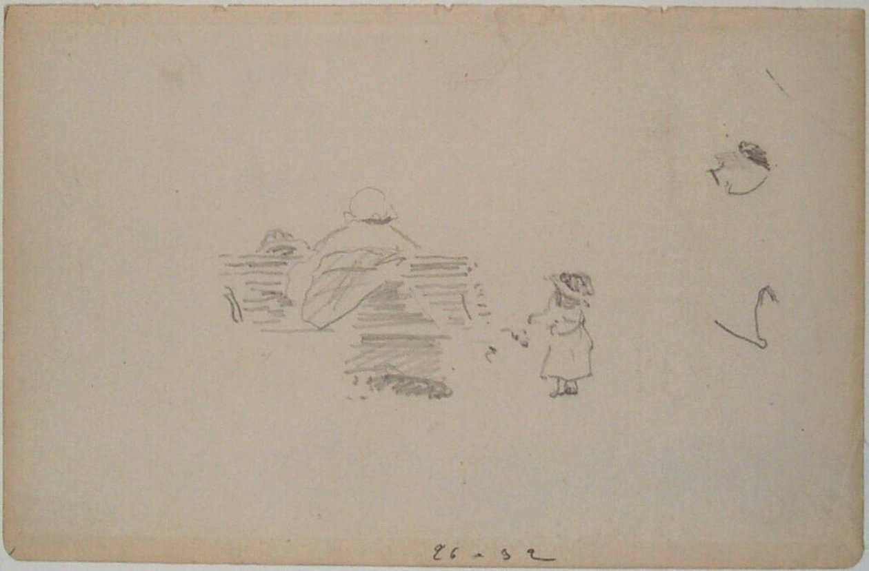 Sketch of a Woman Sitting on a Bench and a Child Standing Close By by Édouard Manet