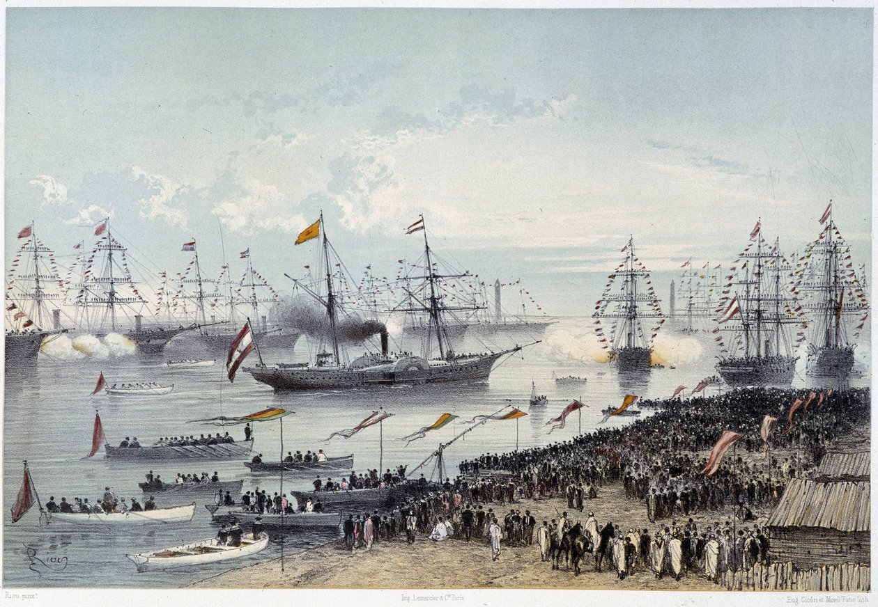 Arrival of His Majesty the Emperor of Austria at Port Said in “Inauguration of the Suez Canal by G. Nicole. 1869 by Edouard Riou