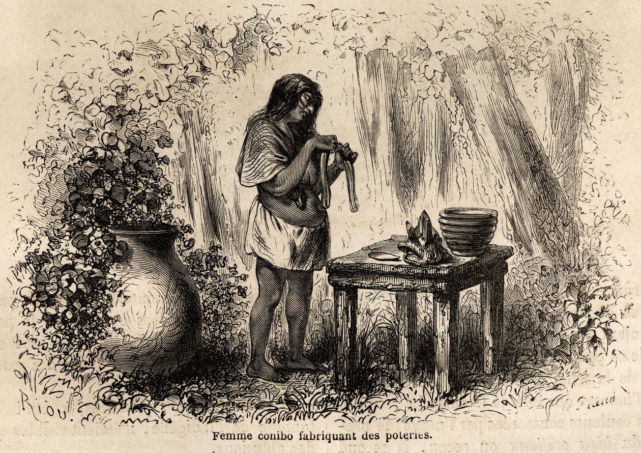Manufacture of pottery by a Conibo Indian from Peru by Edouard Riou