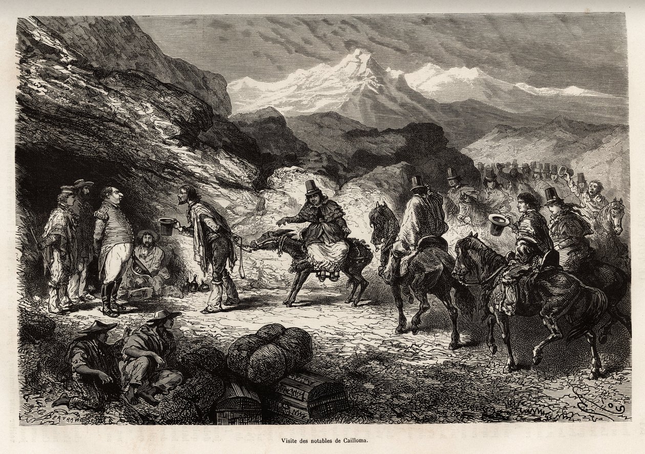 P. Marcoy finds a friend, who became a colonel of genius and post in a cave set near the lake of Cailloma, together they receive the visit of the city