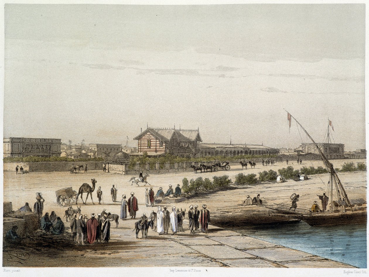 Scene and view of the canal in “Inauguration of the Suez Canal by G. Nicole. 1869 by Edouard Riou