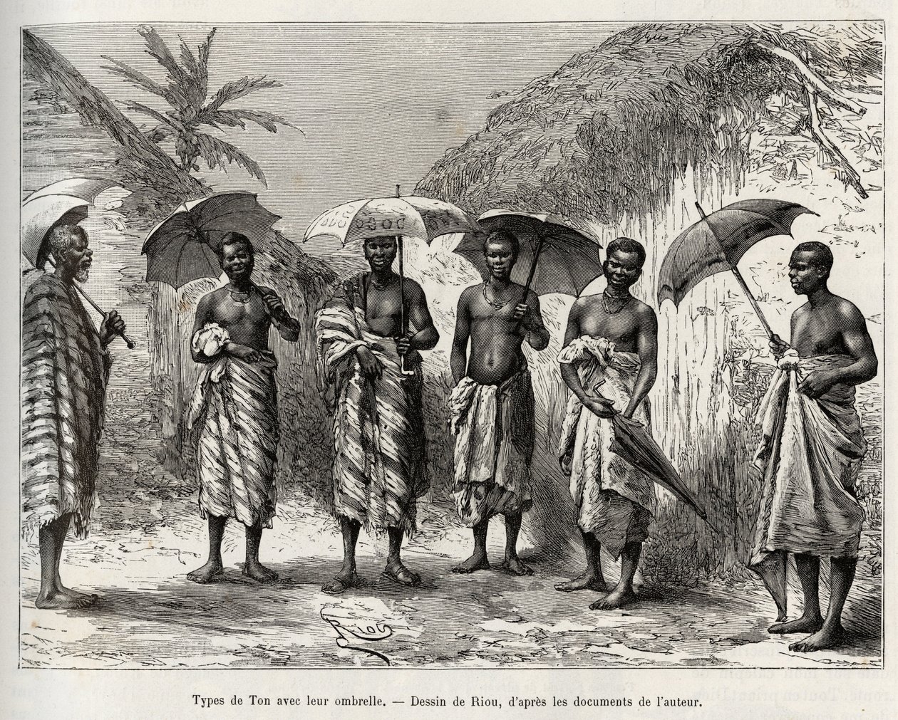 Tone type with their umbrella (engraving by Riou, to illustrate the story 