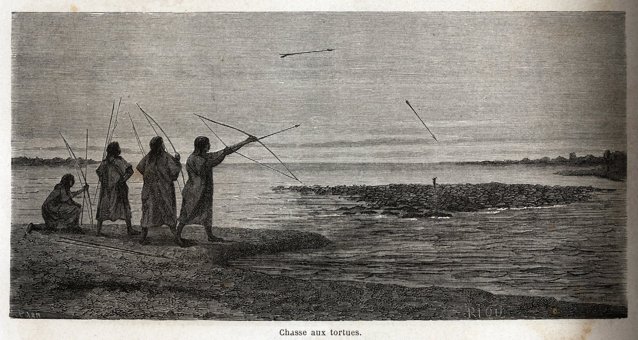 Turtle Hunting Among the Indian Conibos of Peru by Edouard Riou