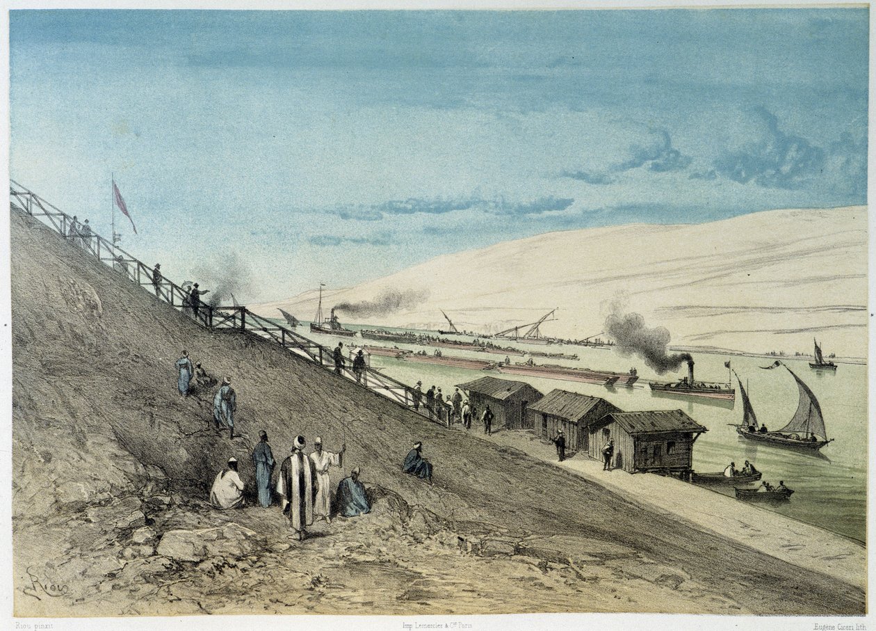 View of the Canal in the Inauguration of the Suez Canal by G. Nicole, 1869 by Edouard Riou