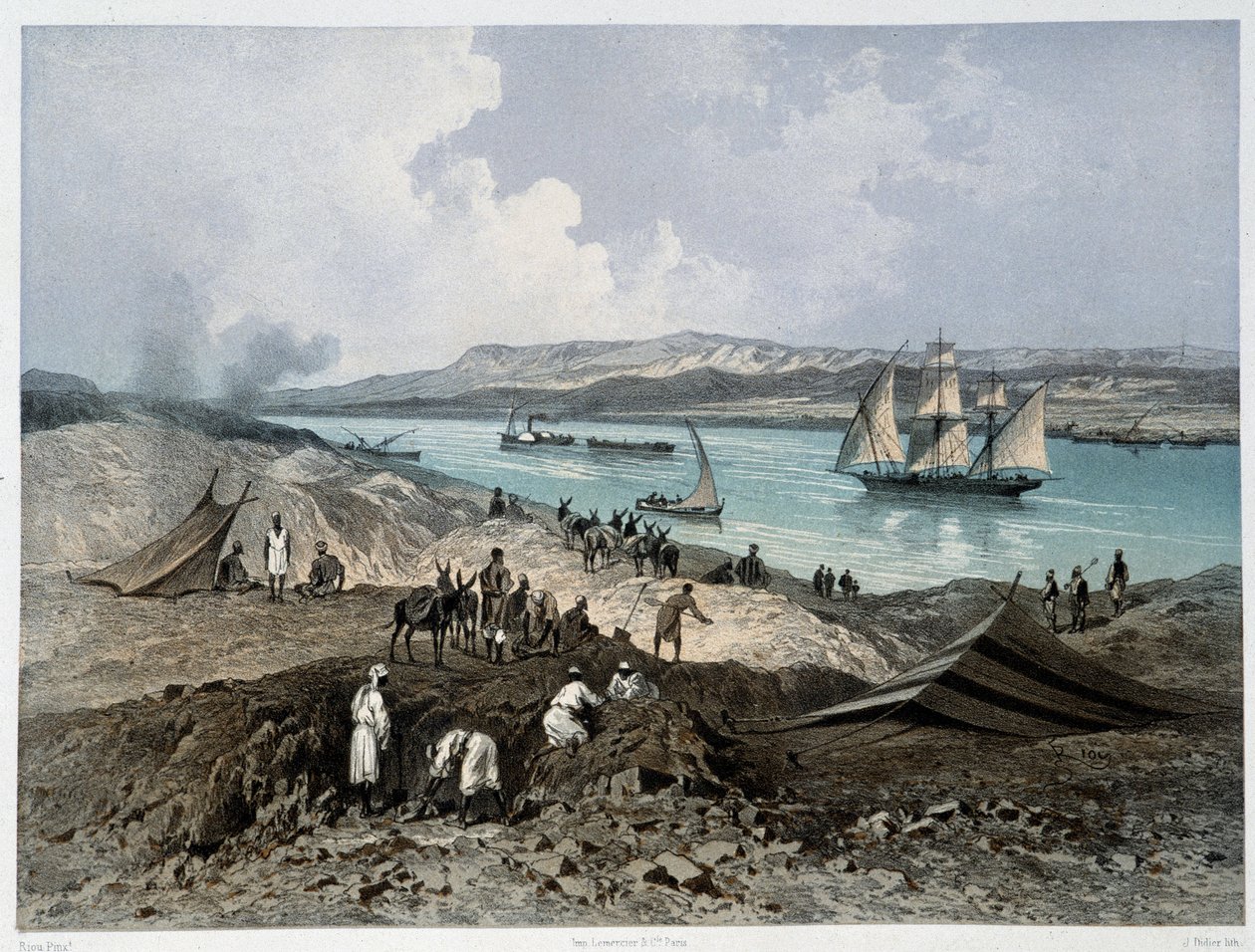 View of the canal in “Inauguration of the Suez Canal by G. Nicole. 1869 by Edouard Riou