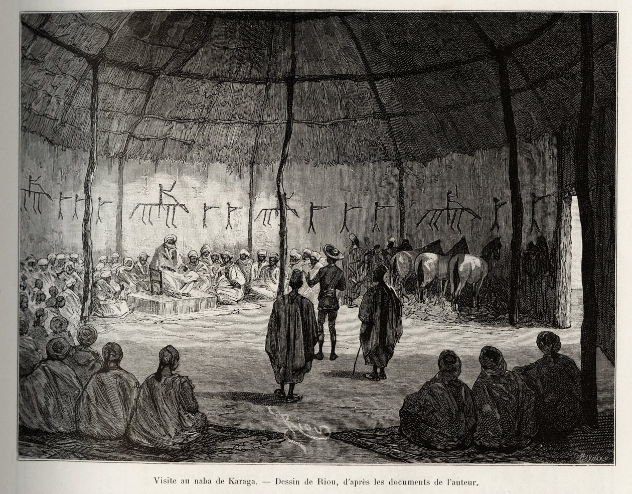 Visit to the Naba of Karaga. Engraving by Riou, to illustrate the story From Niger to the Gulf of Guinee by Captain Louis Gustave Binger by Edouard Riou