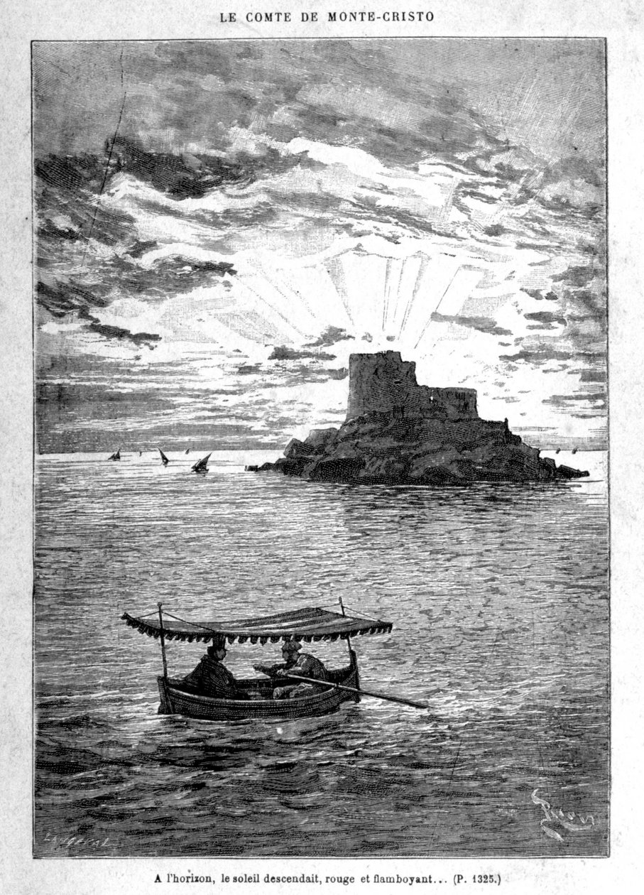 Sailing to the Island - Engraving by Riou, in 'Le Comte de Monte-Cristo ...
