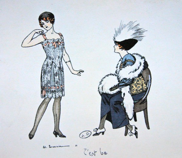 Mannequin Showing a Slip to a Client, c.1912 by Edouard Touraine