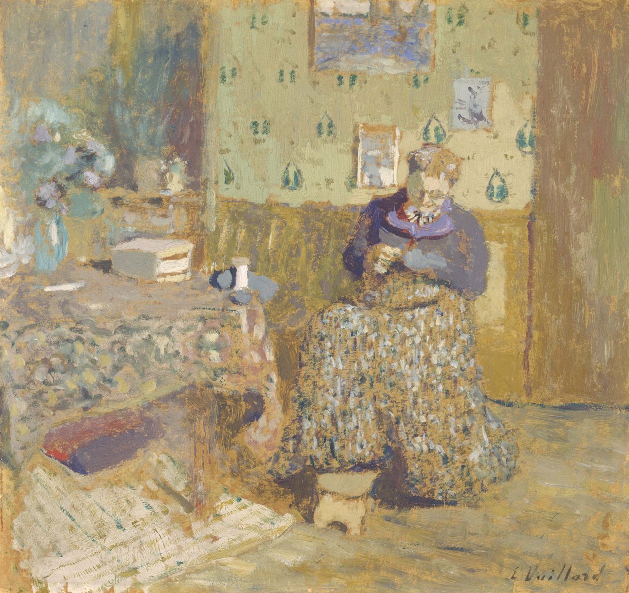 Madame Vuillard Sewing by Edouard Vuillard