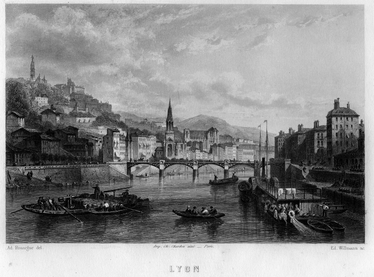 View of the city of Lyon, Rhone department, Rhone-Alpes region, France (engraving) by Edouard Willmann