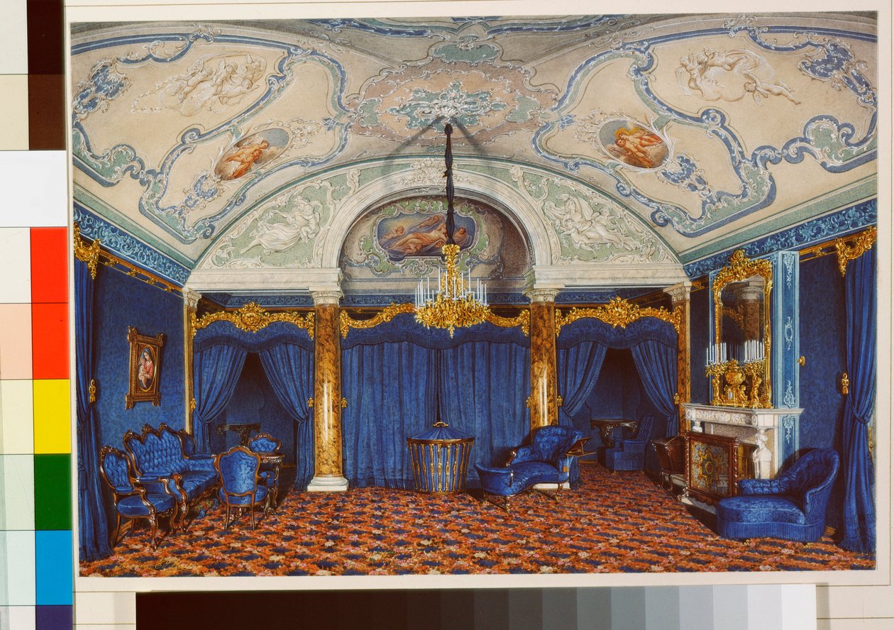 Interiors of the Winter Palace: The Fourth Reserved Apartment - A Bedroom (Watercolour by Eduard Hau) by Eduard Hau