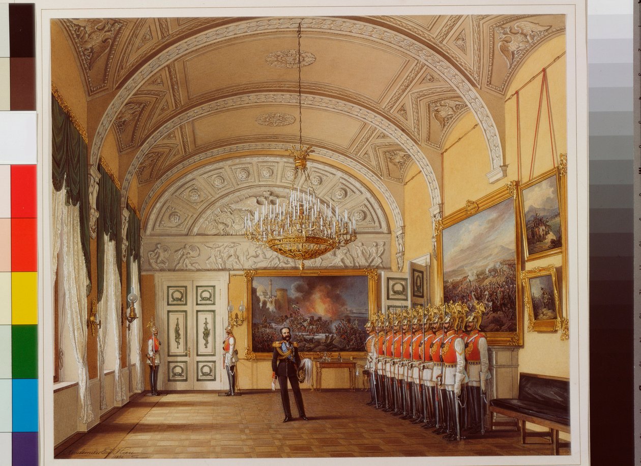 Interiors of the Winter Palace: The Guardroom (Watercolour by Eduard Hau) by Eduard Hau