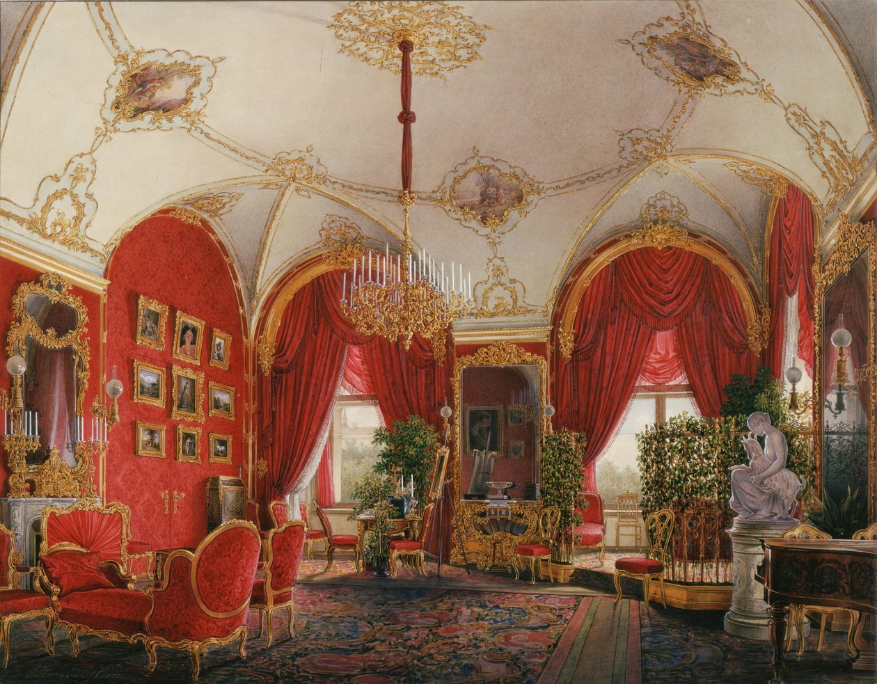 Interiors of the Winter Palace. The Fourth Reserved Apartment. The Corner Room, Mid 19th Century by Eduard Hau