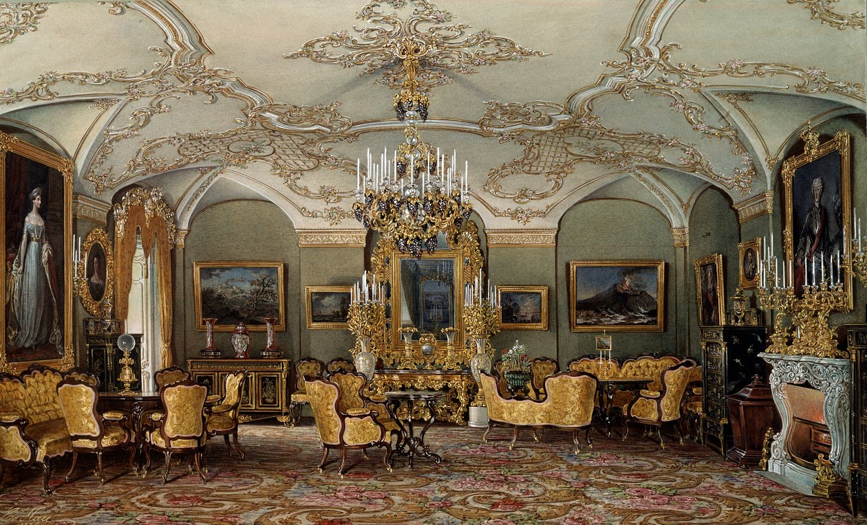 View of the Salon of Alexandra Fyodorovna, Wife of Tsar Nicholas I at Gatchina Palace by Eduard Hau