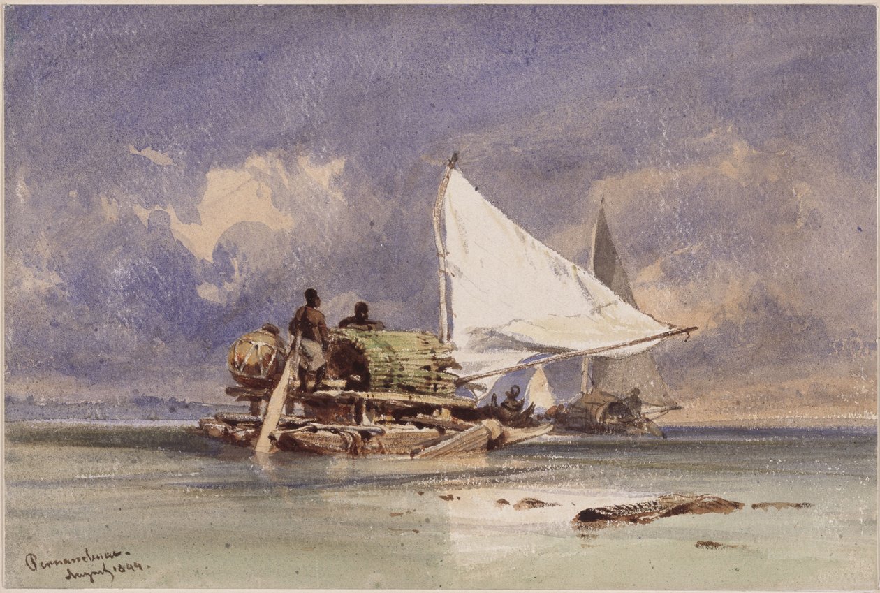 Jangadas on the Sea near Pernambuco (Recife) by Eduard Hildebrandt