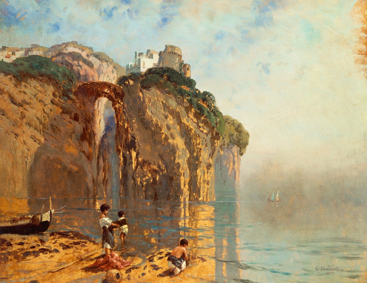 View of the golf with people on the beach by Eduardo Dalbono