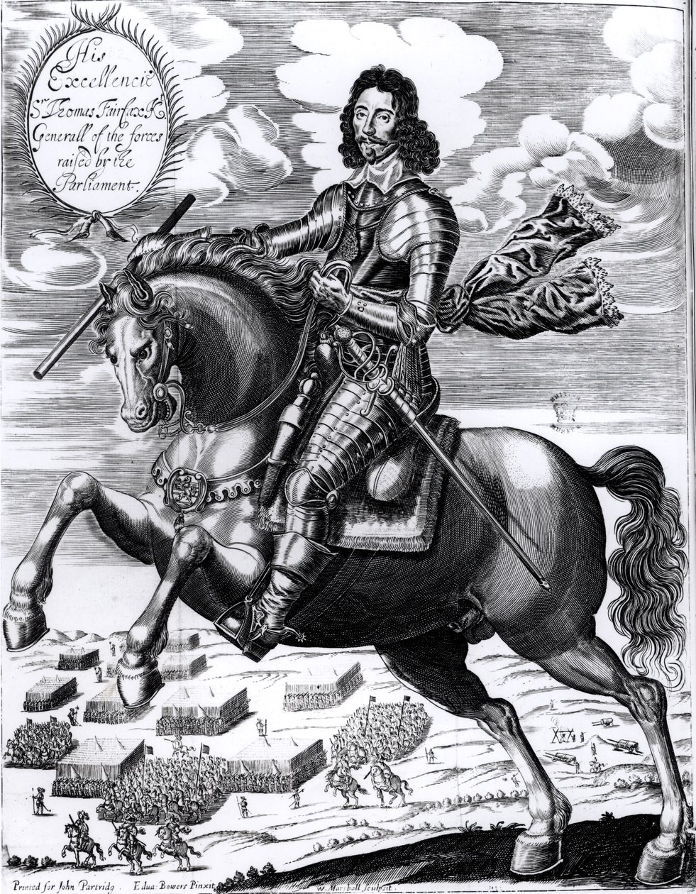 Equestrian Portrait of His Excellency Sir Thomas Fairfax (1617-71) 3rd Baron, Engraved by William Marshall by Edward Bower