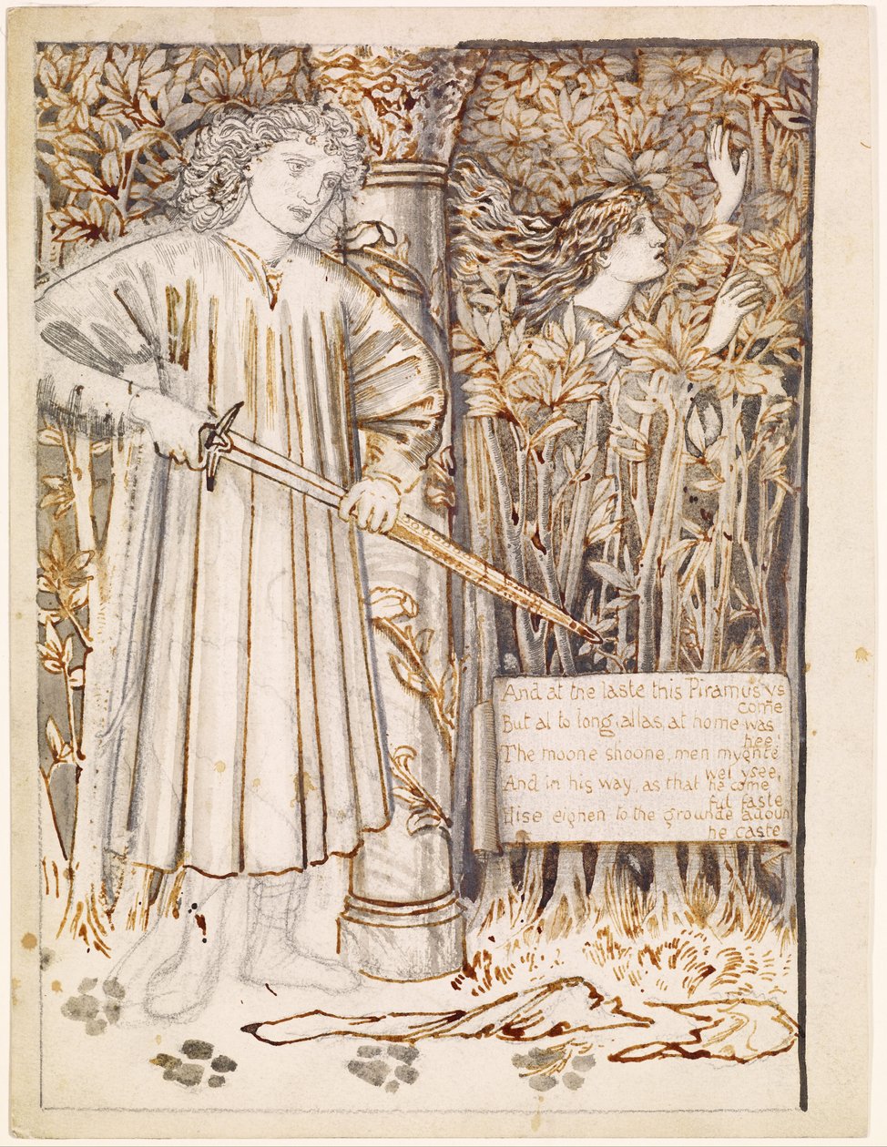 Pyramus and Thisbe - Pyramus Draws His Sword to Slay Himself by Edward Burne-Jones
