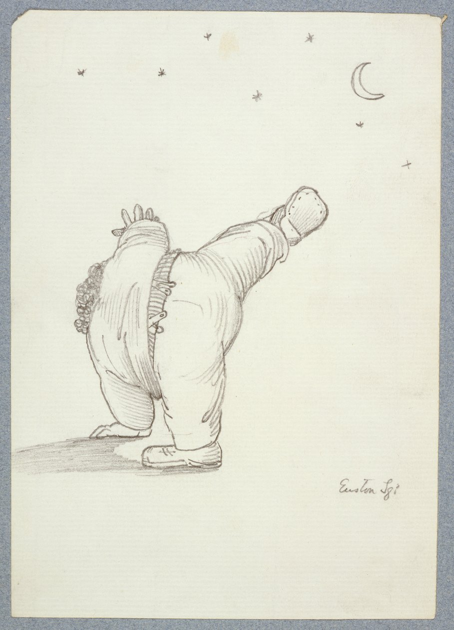 William Morris Performing a Cartwheel, Viewed from behind by Moon and Star Light, from an album of drawings by Edward Burne Jones