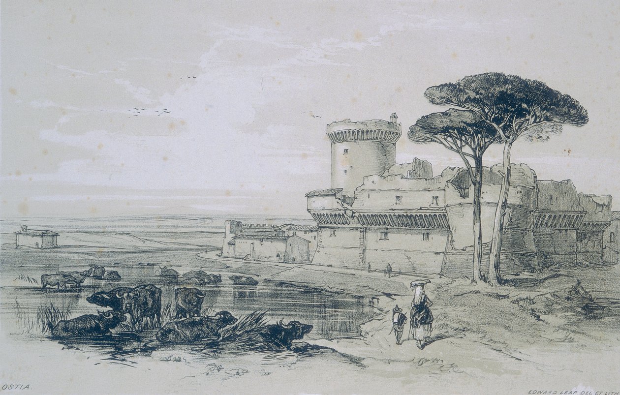 Views in Rome and Its Environs: Castle of Ostia at the Mouth of the Tiber by Edward Lear