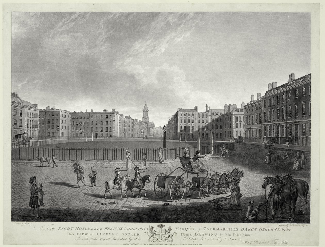 View of Hanover Square, Engraved by Robert Pollard and Francis Jukes