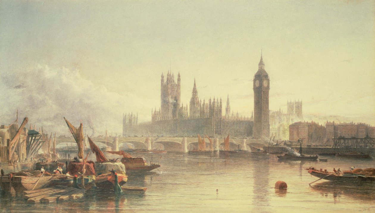 The Houses of Parliament and Westminster Bridge by Edward Angelo Goodall