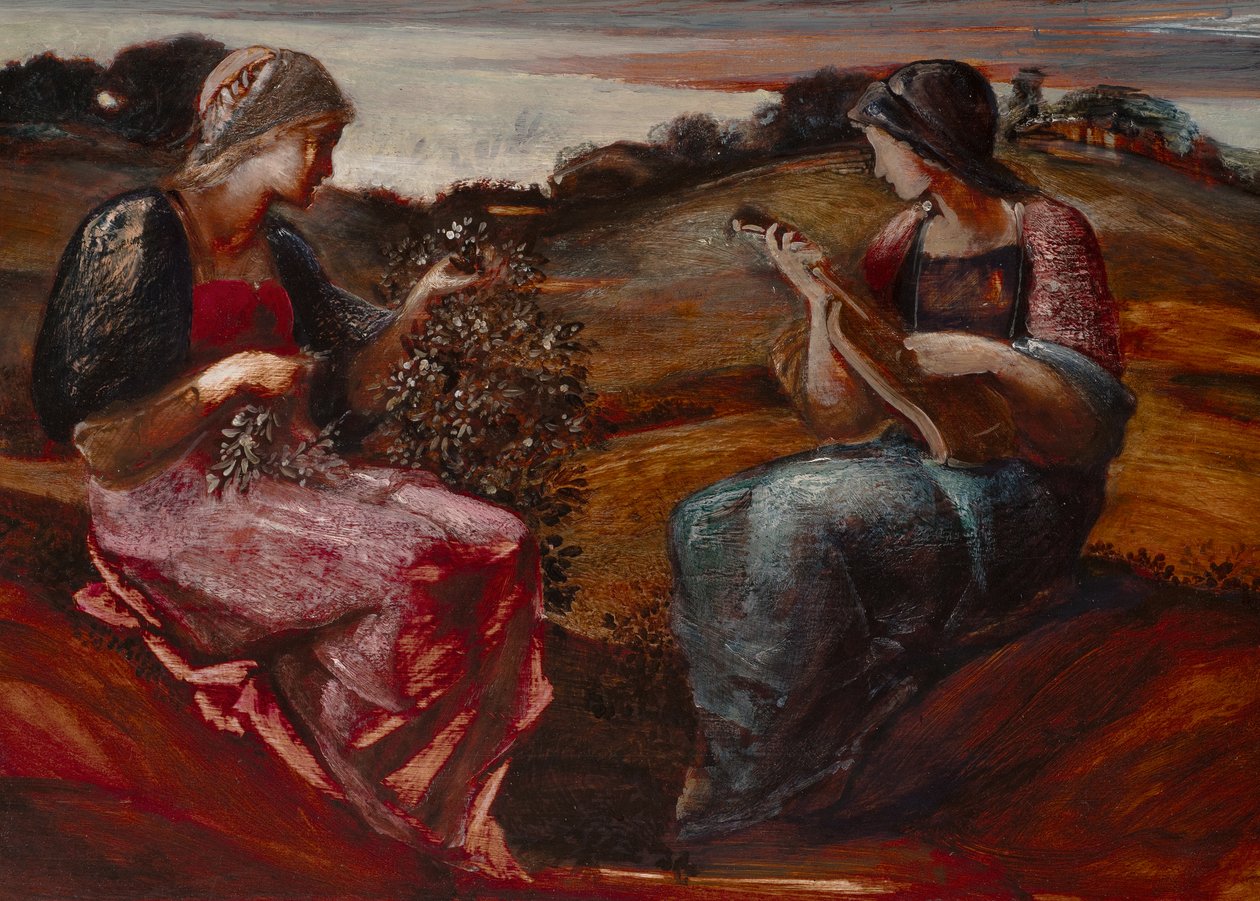 Two figures in a landscape by Edward Coley Burne-Jones