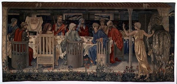 Quest for the Holy Grail Tapestries, Panel 1, Knights of the Round Table Summoned to the Quest by the Strange Damsel, 1898-1899 by Edward Burne Jones