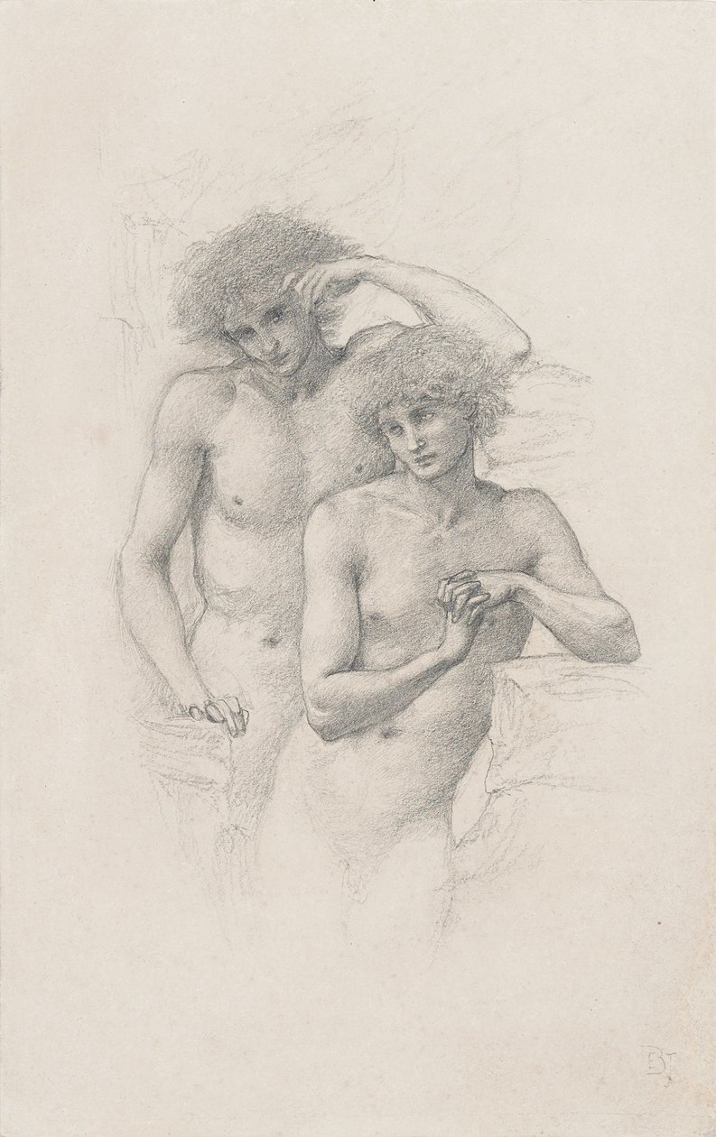 Study of two male nudes for "Arthur in Avalon" by Edward Burne Jones