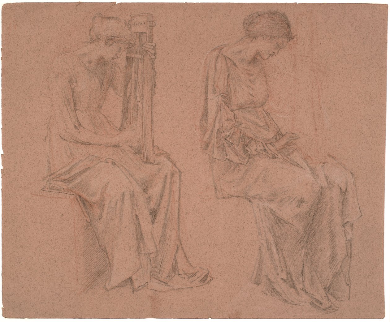 Two Studies of a Sitting Girl Playing a Zither by Edward Coley Burne Jones