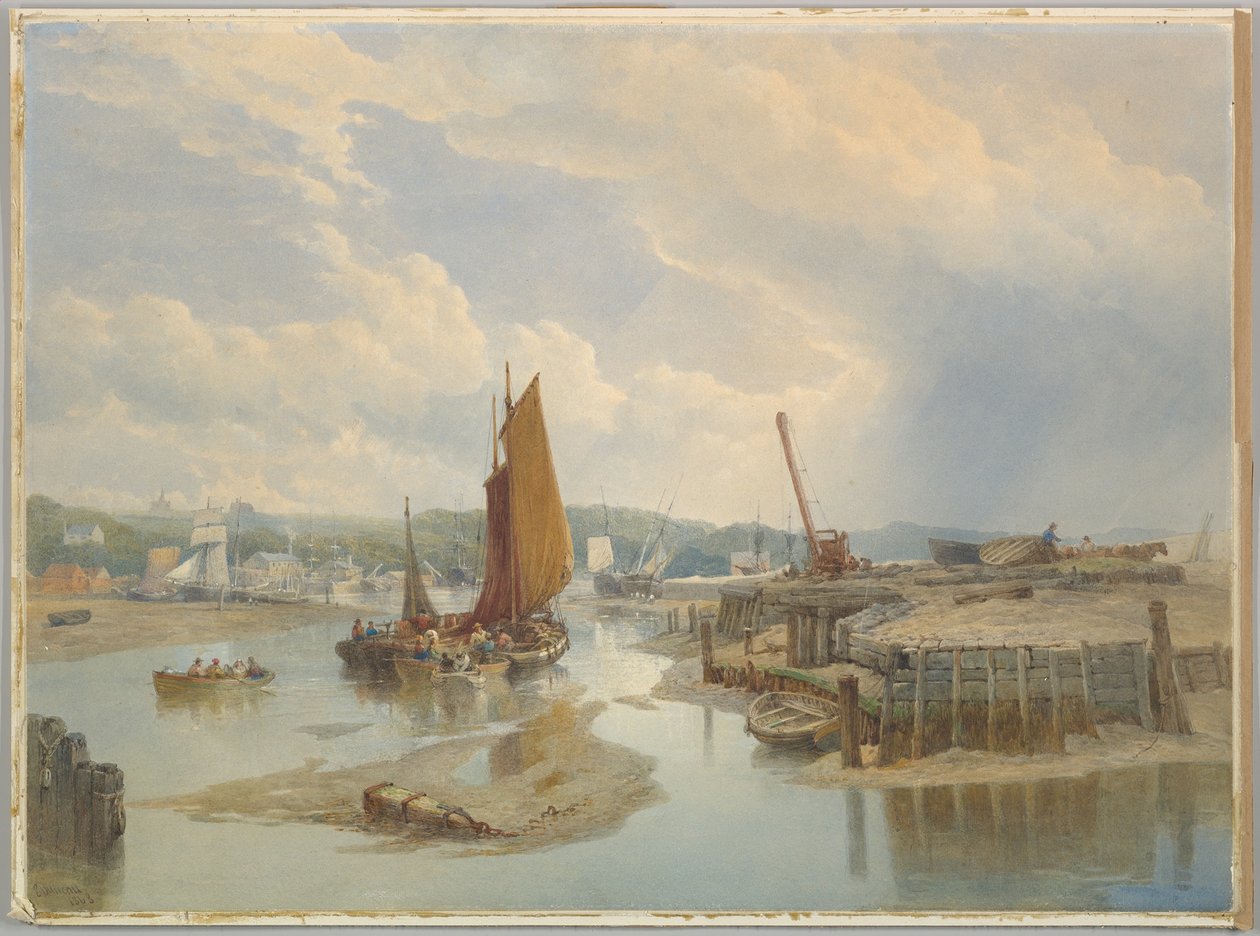 A Town on an Estuary at Low Tide by Edward Duncan