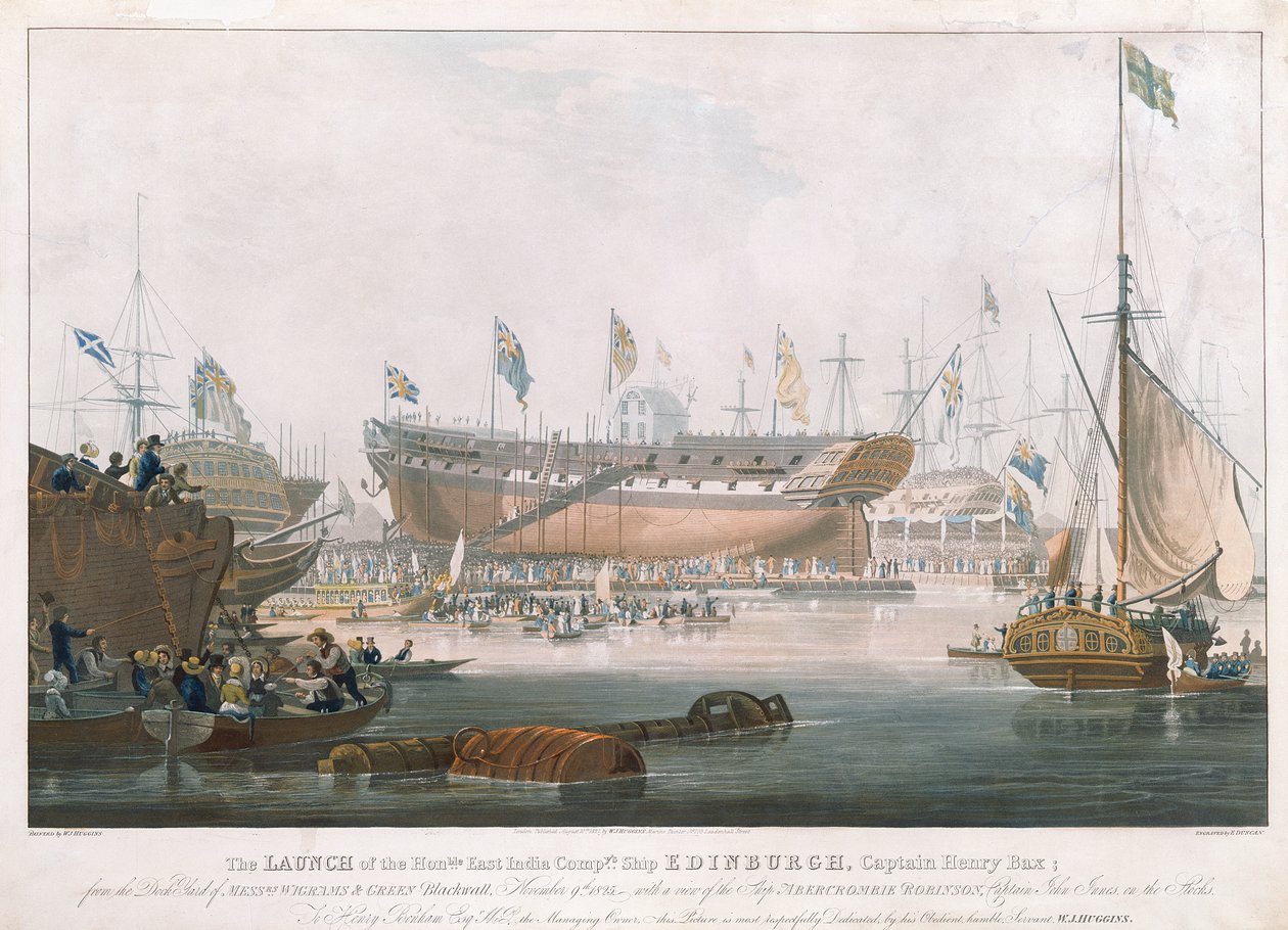 Launch of the Edinburgh at Blackwall, November 9, 1825 by Edward Duncan