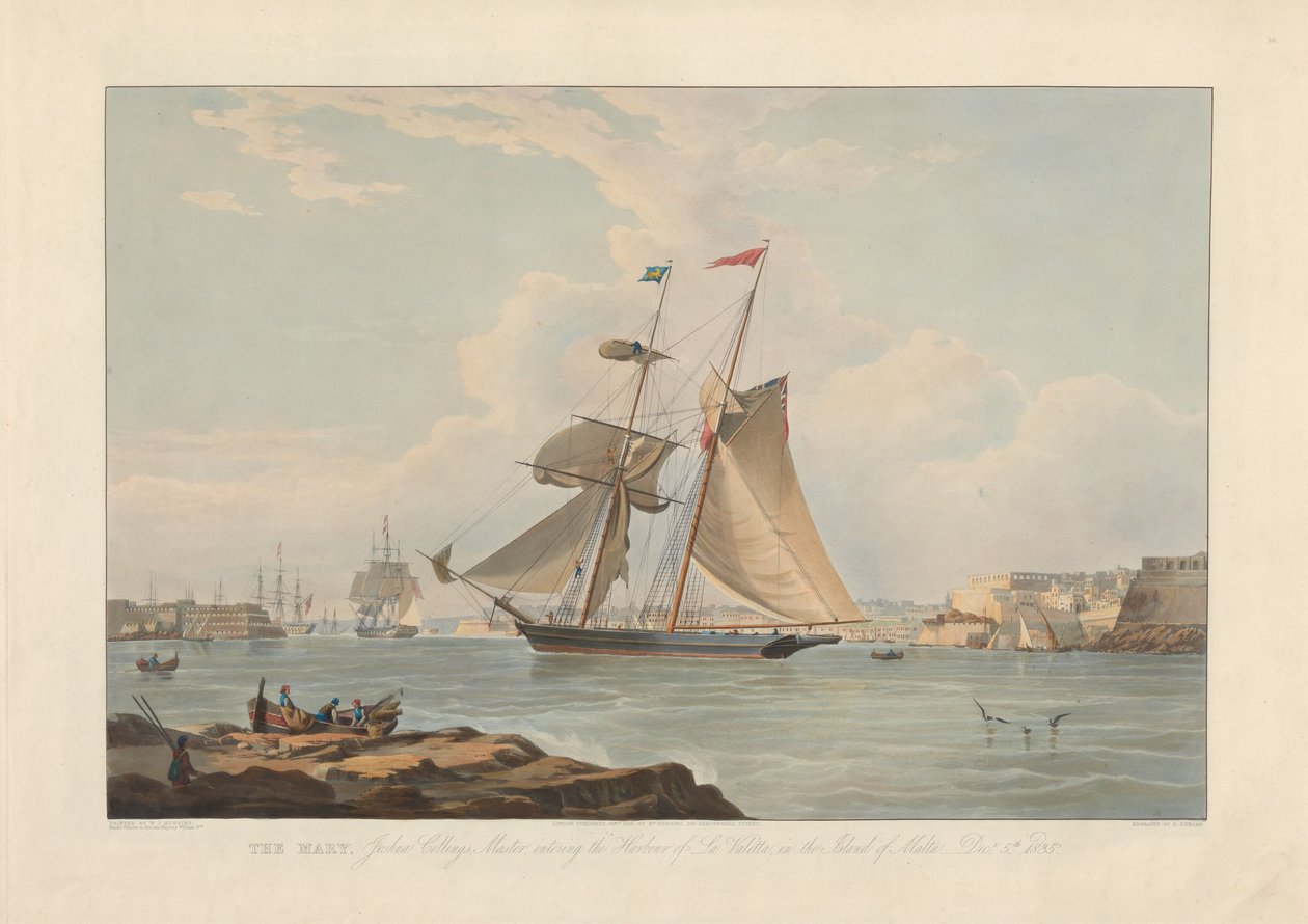 The Mary, Joshua Collings, Master, Entering the Harbour of La Valletta, in the Island of Malta, Dec. 5, 1835 by Edward Duncan