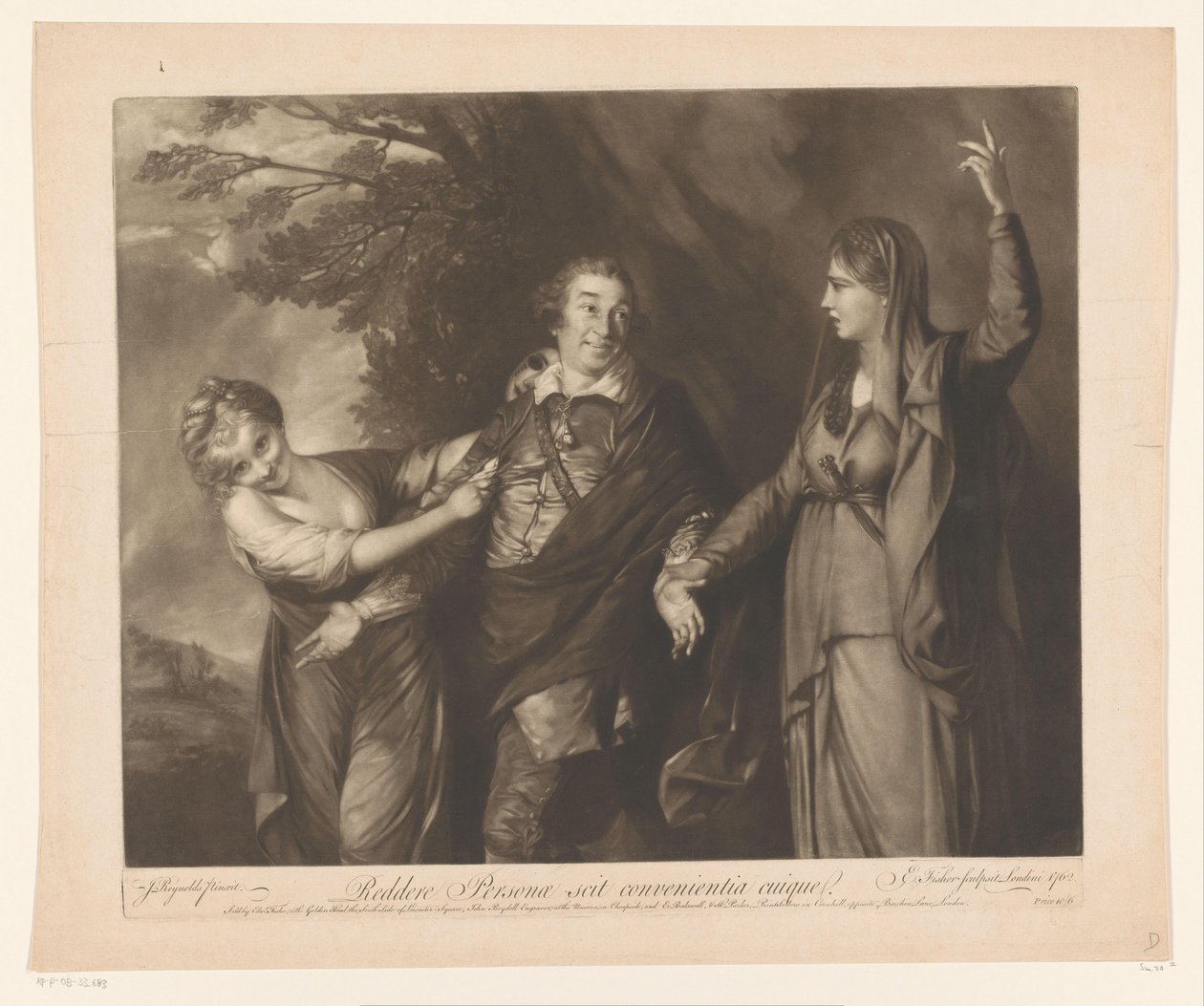 Portrait of David Garrick between Personifications of Comedy and Tragedy by Edward Fisher
