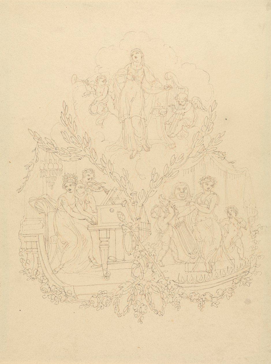 Female Figures and Putti Playing Musical Instruments by Edward Francis Burney