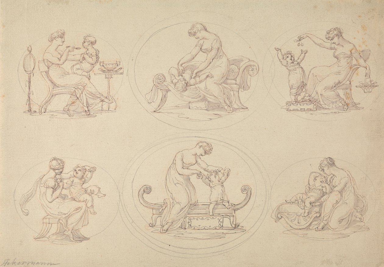 Six Studies of Mother and Daughter Playing by Edward Francis Burney