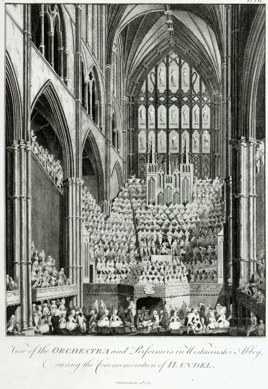 View of the Orchestra and Performers in Westminster Abbey, during the Commemoration of Handel, published by Charles Burney, 1785 by Edward Francis Burney